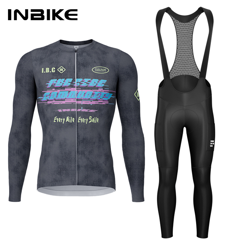 Cycling Gear Jersey - ชุดปั่นจักรยาน INBIKE สำหรับฤดูใบไม้ผลิและฤดูใบไม้ร่วง เสื้อปั่นจักรยานแขนยาว กางเกงปั่นจักรยานแบบมีแผ่นรอง ชุดปั่นจักรยานเสือภูเขาและเสือหมอบ