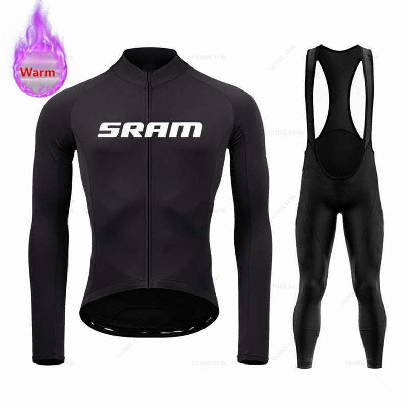 Cycling Bib Shorts - SRAM ชุดทีมเสื้อเจอร์ซีย์นักปั่นขนแกะชุดแขนยาวชุดเสื้อเจอร์ซีย์ทีมเสื้อผ้าปั่นจักรยานปั่นจักรยานเสือภูเขากางเกงปั่นจักรยานชุดฤดูหนาว